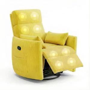 JUMMICO 360° Swivel Recliner Chair, Comfy Corduroy Fabric Nursery Rocking Chair with Vibration Massage, Manual Glider Nursing Chair with Side Pockets and 2 Pillows for Living Room Nursery (Yellow) JUMMICO 360° Swivel Recliner Chair, Comfy Corduroy Fabric Nursery Rocking Chair with Vibration Massage, Manual Glider Nursing Chair with Side Pockets and 2 Pillows for Living Room Nursery (Yellow)