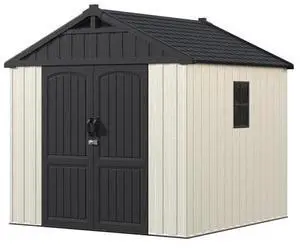 Devoko 8 x 8 FT Plastic Storage Shed with Floor, Outdoor Resin Tool Shed with Lockable Door & Sloping Roof, Patio Kick-it Shed for Garden, Backyard, Lawn, Beige Devoko 8 x 8 FT Plastic Storage Shed with Floor, Outdoor Resin Tool Shed with Lockable Door & Sloping Roof, Patio Kick-it Shed for Garden, Backyard, Lawn, Beige