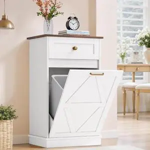 Furmax Tilt Out Trash Cabinet 10 Gallon, Woodern Hidden Trash Can Holder, for Kitchen, Laundry Sorter (White) Furmax Tilt Out Trash Cabinet 10 Gallon, Woodern Hidden Trash Can Holder, for Kitchen, Laundry Sorter (White)
