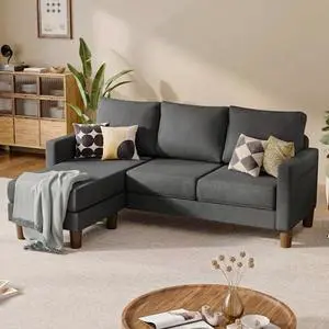 JUMMICO L Shape Sectional Sofa Couch, 3 Seat Convertible Sofa with Movable Ottoman and Side Storage Pockage, Modern Sofa Small Couches for Living Room & Apartment and Small Space (Linen, Deep Grey) JUMMICO L Shape Sectional Sofa Couch, 3 Seat Convertible Sofa with Movable Ottoman and Side Storage Pockage, Modern Sofa Small Couches for Living Room & Apartment and Small Space (Linen, Deep Grey)