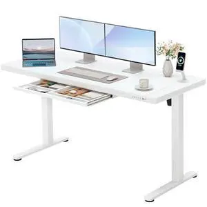 Furmax Electric Standing Desk with Drawers, Adjustable Height Home Office Sit Stand Desk with One-Piece Desktop & USB Charging Port for Computer Desks (White Desktop, 55 Inch) Furmax Electric Standing Desk with Drawers, Adjustable Height Home Office Sit Stand Desk with One-Piece Desktop & USB Charging Port for Computer Desks (White Desktop, 55 Inch)