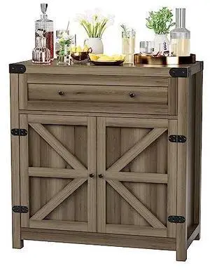 JUMMICO Coffee Bar Cabinet Farmhouse Kitchen Sideboard Buffet Cabinet with Drawer and Adjustable Shelf Barn Door Storage Cabinet for Kitchen, Dining Room, Bathroom, Entryway (Rustic Oak) JUMMICO Coffee Bar Cabinet Farmhouse Kitchen Sideboard Buffet Cabinet with Drawer and Adjustable Shelf Barn Door Storage Cabinet for Kitchen, Dining Room, Bathroom, Entryway (Rustic Oak)