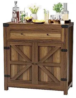 JUMMICO Coffee Bar Cabinet Farmhouse Kitchen Sideboard Buffet Cabinet with Drawer and Adjustable Shelf Barn Door Storage for Kitchen, Dining Room, Bathroom, Entryway (Brown) JUMMICO Coffee Bar Cabinet Farmhouse Kitchen Sideboard Buffet Cabinet with Drawer and Adjustable Shelf Barn Door Storage for Kitchen, Dining Room, Bathroom, Entryway (Brown)