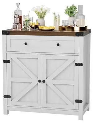 JUMMICO Coffee Bar Cabinet Farmhouse Kitchen Sideboard Buffet Cabinet with Drawer and Adjustable Shelf Barn Door Storage Cabinet for Kitchen, Dining Room, Bathroom, EntrywayWhite JUMMICO Coffee Bar Cabinet Farmhouse Kitchen Sideboard Buffet Cabinet with Drawer and Adjustable Shelf Barn Door Storage Cabinet for Kitchen, Dining Room, Bathroom, EntrywayWhite