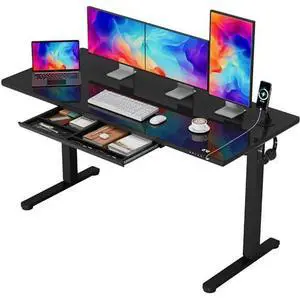 Furmax Glass Standing Desk with Drawers, Electric Adjustable Home Office Sit Stand Desk with One-Piece Desktop & USB Charging Port for Computer Desks (Black Glass, 55 Inch) Furmax Glass Standing Desk with Drawers, Electric Adjustable Home Office Sit Stand Desk with One-Piece Desktop & USB Charging Port for Computer Desks (Black Glass, 55 Inch)