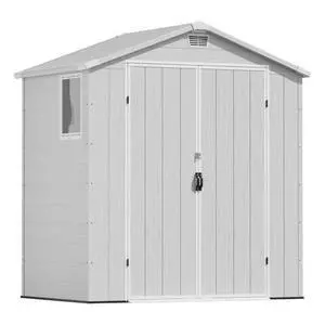 Devoko 6x4 FT Plastic Storage Shed, Outdoor Resin Garden Shed with Floor, Durable Tool Storage Shed with Lockable Door and Window for Patio, Garden, Backyard, Light Gray Devoko 6x4 FT Plastic Storage Shed, Outdoor Resin Garden Shed with Floor, Durable Tool Storage Shed with Lockable Door and Window for Patio, Garden, Backyard, Light Gray