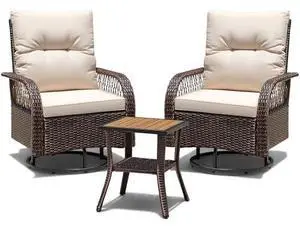 Devoko Patio Furniture Set Outdoor 3 Pieces Wicker Swivel Rocking Chairs Set of 2 with Coffee Table, Patio Conversation Set for Porch, Balcony, Deck, Garden (Brown) Devoko Patio Furniture Set Outdoor 3 Pieces Wicker Swivel Rocking Chairs Set of 2 with Coffee Table, Patio Conversation Set for Porch, Balcony, Deck, Garden (Brown)