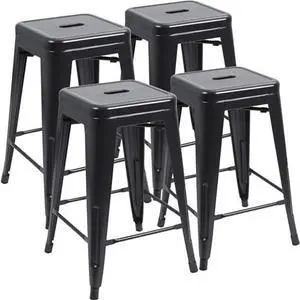 JUMMICO 24 Inches Metal Bar Stools Industrial Barstools Stackable High Backless Stools Vintage Indoor Outdoor Stackable Kitchen Stools Set of 4 (Black) JUMMICO 24 Inches Metal Bar Stools Industrial Barstools Stackable High Backless Stools Vintage Indoor Outdoor Stackable Kitchen Stools Set of 4 (Black)