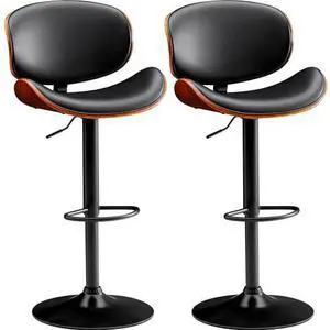Furmax Bar Stools Set of 2 Adjustable Swivel Bentwood Barstools PU Leather Modern Bar Chairs with Back & Footrest for Bar, Kitchen Island, Dining Room (Black, Set of 2) Furmax Bar Stools Set of 2 Adjustable Swivel Bentwood Barstools PU Leather Modern Bar Chairs with Back & Footrest for Bar, Kitchen Island, Dining Room (Black, Set of 2)