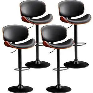 Furmax Bar Stools Set of 4 Adjustable Swivel Bentwood Barstools PU Leather Modern Bar Chairs with Back & Footrest for Bar, Kitchen Island, Dining Room (Black, Set of 4) Furmax Bar Stools Set of 4 Adjustable Swivel Bentwood Barstools PU Leather Modern Bar Chairs with Back & Footrest for Bar, Kitchen Island, Dining Room (Black, Set of 4)