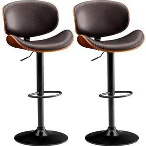 Furmax Bar Stools Set of 2 Adjustable Swivel Bentwood Barstools PU Leather Modern Bar Chairs with Back & Footrest for Bar, Kitchen Island, Dining Room (Brown, Set of 2) Furmax Bar Stools Set of 2 Adjustable Swivel Bentwood Barstools PU Leather Modern Bar Chairs with Back & Footrest for Bar, Kitchen Island, Dining Room (Brown, Set of 2)