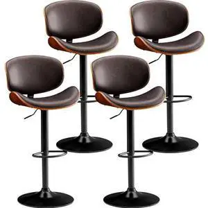 Furmax Bar Stools Set of 4 Adjustable Swivel Bentwood Barstools PU Leather Modern Bar Chairs with Back & Footrest for Bar, Kitchen Island, Dining Room (Brown, Set of 4) Furmax Bar Stools Set of 4 Adjustable Swivel Bentwood Barstools PU Leather Modern Bar Chairs with Back & Footrest for Bar, Kitchen Island, Dining Room (Brown, Set of 4)