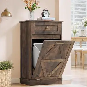 Furmax Tilt Out Trash Cabinet 10 Gallon, Woodern Hidden Trash Can Holder, for Kitchen, Laundry Sorter(Dark Brown) Furmax Tilt Out Trash Cabinet 10 Gallon, Woodern Hidden Trash Can Holder, for Kitchen, Laundry Sorter(Dark Brown)