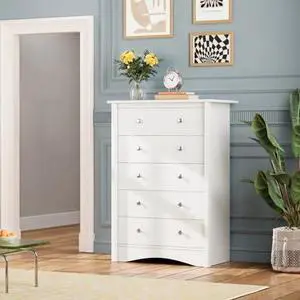 Furmax Tall Dresser for Bedroom, 5 Drawer Dresser, Chest of Drawers, Organizer Drawers, for Hallway Entryway (White) Furmax Tall Dresser for Bedroom, 5 Drawer Dresser, Chest of Drawers, Organizer Drawers, for Hallway Entryway (White)