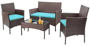 Homall 4 Pieces Patio Rattan Chair Wicker, Outdoor Indoor Use Backyard Porch Garden Poolside Balcony Furniture Sets (Blue) Homall 4 Pieces Patio Rattan Chair Wicker, Outdoor Indoor Use Backyard Porch Garden Poolside Balcony Furniture Sets (Blue)