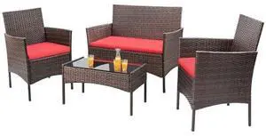 Homall 4 Pieces Patio Rattan Chair Wicker, Outdoor Indoor Use Backyard Porch Garden Poolside Balcony Furniture Sets (Red) Homall 4 Pieces Patio Rattan Chair Wicker, Outdoor Indoor Use Backyard Porch Garden Poolside Balcony Furniture Sets (Red)