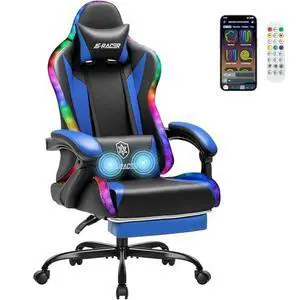 Homall Gaming Chair with Massage & Footrest, Ergonomic Computer Office Chair, High-Back Racing Style Reclining Chair with Adjustable Lumbar Support, PU Leather for Adults (Blue) Homall Gaming Chair with Massage & Footrest, Ergonomic Computer Office Chair, High-Back Racing Style Reclining Chair with Adjustable Lumbar Support, PU Leather for Adults (Blue)