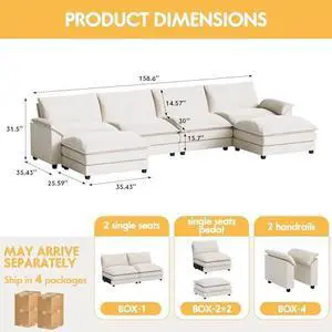 Homall 159" Modular Sectional Sofa, U Shaped Sofa Couch with Reversible Ottoman, DIY Combination Chenille Deep 4-Seat Cloud Couch for Living Room, Apartment (White, U Shaped Sofa) Homall 159" Modular Sectional Sofa, U Shaped Sofa Couch with Reversible Ottoman, DIY Combination Chenille Deep 4-Seat Cloud Couch for Living Room, Apartment (White, U Shaped Sofa)