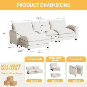 Homall 119" Modular Sectional Sofa, L Shaped Sofa Couch with Reversible Ottoman, DIY Combination Chenille Deep 3-Seat Cloud Couch for Living Room, Apartment (White, L Shaped Sofa) Homall 119" Modular Sectional Sofa, L Shaped Sofa Couch with Reversible Ottoman, DIY Combination Chenille Deep 3-Seat Cloud Couch for Living Room, Apartment (White, L Shaped Sofa)