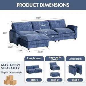 Homall 119" Modular Sectional Sofa, L Shaped Sofa Couch with Reversible Ottoman, DIY Combination Chenille Deep 3-Seat Cloud Couch for Living Room, Apartment (Dark Blue, L Shaped Sofa) Homall 119" Modular Sectional Sofa, L Shaped Sofa Couch with Reversible Ottoman, DIY Combination Chenille Deep 3-Seat Cloud Couch for Living Room, Apartment (Dark Blue, L Shaped Sofa)