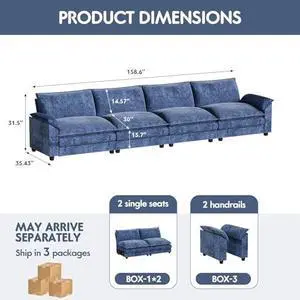 Homall 159" Modular Sectional Sofa, Linear Sofa Couch with Double-Layer Cushion, DIY Combination Chenille Deep 4-Seat Cloud Couch for Living Room, Apartment (Dark Blue, Linear Sofa) Homall 159" Modular Sectional Sofa, Linear Sofa Couch with Double-Layer Cushion, DIY Combination Chenille Deep 4-Seat Cloud Couch for Living Room, Apartment (Dark Blue, Linear Sofa)