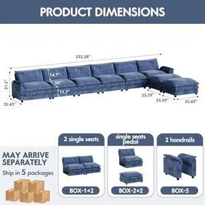 Homall 232" Modular Sectional Sofa, Oversized Sofa Couch with Reversible Ottoman, DIY Combination Chenille Deep 6-Seat Cloud Couch for Living Room, Apartment (Dark Blue, Oversized Sofa) Homall 232" Modular Sectional Sofa, Oversized Sofa Couch with Reversible Ottoman, DIY Combination Chenille Deep 6-Seat Cloud Couch for Living Room, Apartment (Dark Blue, Oversized Sofa)