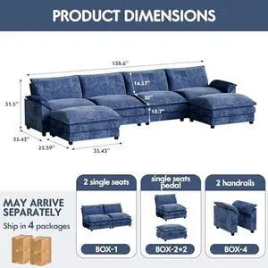 Homall 159" Modular Sectional Sofa, Loveseat Sofa Couch with Double-Layer Cushion, DIY Combination Chenille Deep 2-Seat Cloud Couch for Living Room (Dark Blue, U Shaped Sofa) Homall 159" Modular Sectional Sofa, Loveseat Sofa Couch with Double-Layer Cushion, DIY Combination Chenille Deep 2-Seat Cloud Couch for Living Room (Dark Blue, U Shaped Sofa)