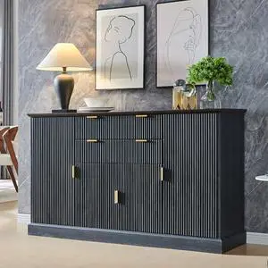 IFGET Fluted Buffet Cabinet with Storage, Sideboard Cabinet with Adjustable Shelves, Wood Rustic Coffee Bar with 2 Drawer and 4 Doors, Wine Bar for Kitchen, and Living Room, Dark Gery IFGET Fluted Buffet Cabinet with Storage, Sideboard Cabinet with Adjustable Shelves, Wood Rustic Coffee Bar with 2 Drawer and 4 Doors, Wine Bar for Kitchen, and Living Room, Dark Gery