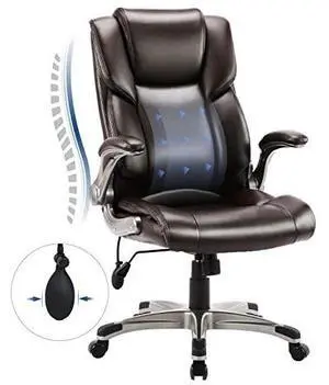 COLAMY High Back Executive Office Chair- Ergonomic Home Computer Desk Leather Chair with Padded Flip-up Arms, Adjustable Tilt Lock, Swivel Rolling Chair for Adult Working Study-Brown COLAMY High Back Executive Office Chair- Ergonomic Home Computer Desk Leather Chair with Padded Flip-up Arms, Adjustable Tilt Lock, Swivel Rolling Chair for Adult Working Study-Brown
