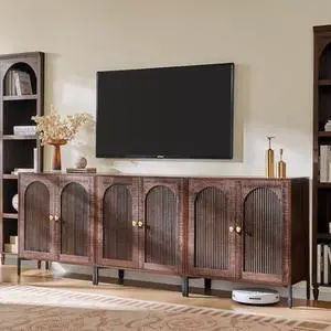 IFGET Modern TV Stands for 80 Inch tvs, 92.63" W Wood Entertainment Center w/Adjustable Shelves, Mid Century Modern TV Stand w/Arched Fluted Doors, Media Console Cabinet for Living Room, Brown IFGET Modern TV Stands for 80 Inch tvs, 92.63" W Wood Entertainment Center w/Adjustable Shelves, Mid Century Modern TV Stand w/Arched Fluted Doors, Media Console Cabinet for Living Room, Brown