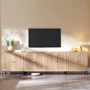 IFGET Modern TV Stands for 85 Inch TVs, 123.5"W Wood Entertainment Center w/Adjustable Shelves, Mid Century Modern TV Stand w/Arched Fluted Doors, Media Console Cabinet for Living Room, Natural IFGET Modern TV Stands for 85 Inch TVs, 123.5"W Wood Entertainment Center w/Adjustable Shelves, Mid Century Modern TV Stand w/Arched Fluted Doors, Media Console Cabinet for Living Room, Natural
