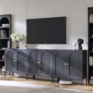 IFGET Modern TV Stands for 80 Inch TVs, 92.63" W Wood Entertainment Center w/Adjustable Shelves, Mid Century Modern TV Stand w/Arched Fluted Doors, Media Console Cabinet for Living Room, Dark Grey IFGET Modern TV Stands for 80 Inch TVs, 92.63" W Wood Entertainment Center w/Adjustable Shelves, Mid Century Modern TV Stand w/Arched Fluted Doors, Media Console Cabinet for Living Room, Dark Grey