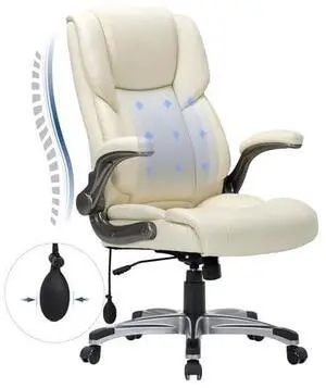COLAMY High Back Executive Office Chair- Ergonomic Home Computer Desk Leather Chair with Padded Flip-up Arms, Adjustable Tilt Lock, Swivel Rolling Chair for Adult Working Study-Ivory COLAMY High Back Executive Office Chair- Ergonomic Home Computer Desk Leather Chair with Padded Flip-up Arms, Adjustable Tilt Lock, Swivel Rolling Chair for Adult Working Study-Ivory