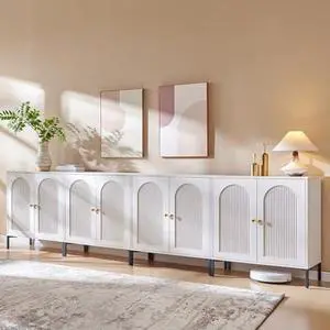 IFGET Modern Buffet Cabinet with Storage, 123.5" W Fluted Arched Sideboard Cabinet w/Adjustable Shelves, Wooden Modular Coffee Bar for Dining Room, Kitchen, Living Room, Entryway, White IFGET Modern Buffet Cabinet with Storage, 123.5" W Fluted Arched Sideboard Cabinet w/Adjustable Shelves, Wooden Modular Coffee Bar for Dining Room, Kitchen, Living Room, Entryway, White