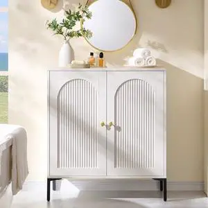 IFGET Bathroom Storage Cabinet with Doors, 34" Tall Fluted Arched Free Standing Floor Cabinet w/Adjustable Shelves, Modern Sideboard Cabinet for Bathroom, Kitchen, Living Room, Entryway, White IFGET Bathroom Storage Cabinet with Doors, 34" Tall Fluted Arched Free Standing Floor Cabinet w/Adjustable Shelves, Modern Sideboard Cabinet for Bathroom, Kitchen, Living Room, Entryway, White