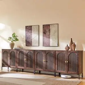 IFGET Modern Buffet Cabinet with Storage, 123.5" W Fluted Arched Sideboard Cabinet w/Adjustable Shelves, Wooden Modular Coffee Bar for Dining Room, Kitchen, Living Room, Entryway, Brown IFGET Modern Buffet Cabinet with Storage, 123.5" W Fluted Arched Sideboard Cabinet w/Adjustable Shelves, Wooden Modular Coffee Bar for Dining Room, Kitchen, Living Room, Entryway, Brown