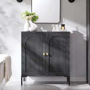 IFGET Bathroom Storage Cabinet with Doors, 34" Tall Fluted Arched Free Standing Floor Cabinet w/Adjustable Shelves, Modern Sideboard Cabinet for Bathroom, Kitchen, Living Room, Entryway, Dark Grey IFGET Bathroom Storage Cabinet with Doors, 34" Tall Fluted Arched Free Standing Floor Cabinet w/Adjustable Shelves, Modern Sideboard Cabinet for Bathroom, Kitchen, Living Room, Entryway, Dark Grey