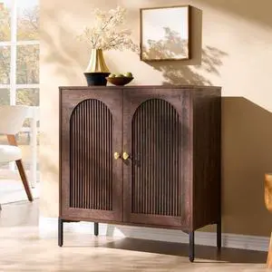 IFGET Modern Buffet Cabinet with Storage, 34" Tall Fluted Arched Sideboard Cabinet w/Adjustable Shelves, Wooden Modular Coffee Bar for Dining Room, Kitchen, Living Room, Entryway, Brown IFGET Modern Buffet Cabinet with Storage, 34" Tall Fluted Arched Sideboard Cabinet w/Adjustable Shelves, Wooden Modular Coffee Bar for Dining Room, Kitchen, Living Room, Entryway, Brown