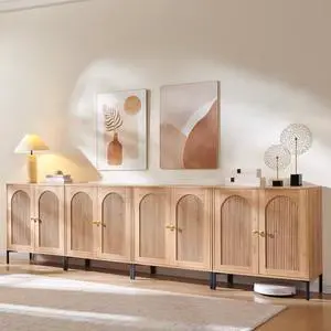IFGET Modern Buffet Cabinet with Storage, 123.5" W Fluted Arched Sideboard Cabinet w/Adjustable Shelves, Wooden Modular Coffee Bar for Dining Room, Kitchen, Living Room, Entryway, Natural IFGET Modern Buffet Cabinet with Storage, 123.5" W Fluted Arched Sideboard Cabinet w/Adjustable Shelves, Wooden Modular Coffee Bar for Dining Room, Kitchen, Living Room, Entryway, Natural