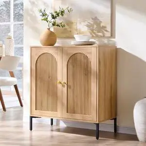 IFGET Modern Buffet Cabinet with Storage, 34" Tall Fluted Arched Sideboard Cabinet w/Adjustable Shelves, Wooden Modular Coffee Bar for Dining Room, Kitchen, Living Room, Entryway, Natural IFGET Modern Buffet Cabinet with Storage, 34" Tall Fluted Arched Sideboard Cabinet w/Adjustable Shelves, Wooden Modular Coffee Bar for Dining Room, Kitchen, Living Room, Entryway, Natural