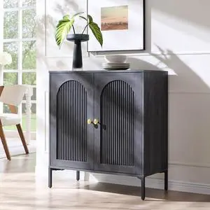IFGET Modern Buffet Cabinet with Storage, 34" Tall Fluted Arched Sideboard Cabinet w/Adjustable Shelves, Wooden Modular Coffee Bar for Dining Room, Kitchen, Living Room, Entryway, Dark Grey IFGET Modern Buffet Cabinet with Storage, 34" Tall Fluted Arched Sideboard Cabinet w/Adjustable Shelves, Wooden Modular Coffee Bar for Dining Room, Kitchen, Living Room, Entryway, Dark Grey