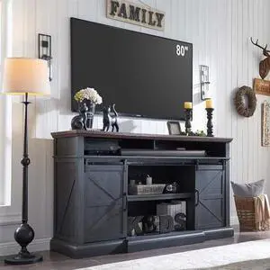 Farmhouse TV Stand for 80 Inch TVs, 37.4"Tall Entertainment Center w/Storage Cabinets and Sliding Barn Door, Media Console Cabinet w/Soundbar & Adjustable Shelves for Living Room, 70 inch (Dark Grey) Farmhouse TV Stand for 80 Inch TVs, 37.4"Tall Entertainment Center w/Storage Cabinets and Sliding Barn Door, Media Console Cabinet w/Soundbar & Adjustable Shelves for Living Room, 70 inch (Dark Grey)