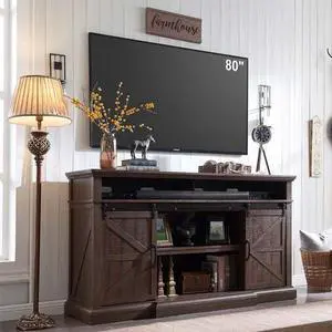 Farmhouse TV Stand for 80 Inch TVs, 37.4"Tall Entertainment Center w/Storage Cabinets and Sliding Barn Door, Media Console Cabinet w/Soundbar & Adjustable Shelves for Living Room, 70 inch (Brown) Farmhouse TV Stand for 80 Inch TVs, 37.4"Tall Entertainment Center w/Storage Cabinets and Sliding Barn Door, Media Console Cabinet w/Soundbar & Adjustable Shelves for Living Room, 70 inch (Brown)