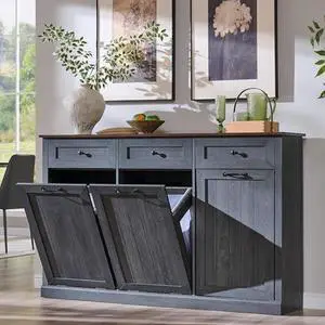 IFGET Triple Tilt Out Trash Can Cabinet, 20 Gallon Farmhouse Laundry Hamper Cabinet w/3 Drawers & Adjustable Shelf, Hidden Wooden Trash Can Cabinets with Storage Basket for Kitchen (Dark Grey) IFGET Triple Tilt Out Trash Can Cabinet, 20 Gallon Farmhouse Laundry Hamper Cabinet w/3 Drawers & Adjustable Shelf, Hidden Wooden Trash Can Cabinets with Storage Basket for Kitchen (Dark Grey)