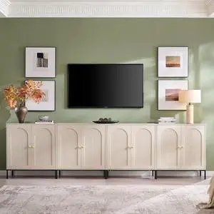 IFGET Modern TV Stands for 85 Inch TVs, 123.5"W Wood Entertainment Center w/Adjustable Shelves, Mid Century Modern TV Stand w/Arched Fluted Doors, Media Console Cabinet for Living Room, Cream IFGET Modern TV Stands for 85 Inch TVs, 123.5"W Wood Entertainment Center w/Adjustable Shelves, Mid Century Modern TV Stand w/Arched Fluted Doors, Media Console Cabinet for Living Room, Cream