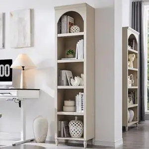IFGET 76" Tall Arched Bookcase, Farmhouse 5 Tiers Narrow Arched Bookshelf Cabinet with Adjustable Shelves, Modern Wooden Book Shelf w/Storage and Open Display Shelves for Living Room, Office-Cream IFGET 76" Tall Arched Bookcase, Farmhouse 5 Tiers Narrow Arched Bookshelf Cabinet with Adjustable Shelves, Modern Wooden Book Shelf w/Storage and Open Display Shelves for Living Room, Office-Cream