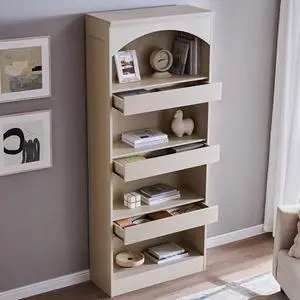 IFGET 76" Tall Arched Bookcase with 1PC Magnetic Lock Drawer, Modern Wooden Arch Bookshelf w/3 Pull-Out Drawers, Farmhouse 4 Tiers Book Shelf w/Open Shelves for Living Room, Office (Cream) IFGET 76" Tall Arched Bookcase with 1PC Magnetic Lock Drawer, Modern Wooden Arch Bookshelf w/3 Pull-Out Drawers, Farmhouse 4 Tiers Book Shelf w/Open Shelves for Living Room, Office (Cream)