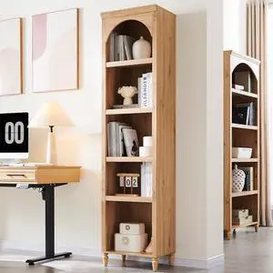 IFGET 76" Tall Arched Bookcase, Farmhouse 5 Tiers Narrow Arched Bookshelf Cabinet with Adjustable Shelves, Modern Wooden Book Shelf w/Storage and Open Display Shelves for Living Room, Office-Natural IFGET 76" Tall Arched Bookcase, Farmhouse 5 Tiers Narrow Arched Bookshelf Cabinet with Adjustable Shelves, Modern Wooden Book Shelf w/Storage and Open Display Shelves for Living Room, Office-Natural