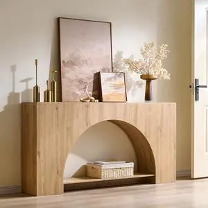 IFGET 63" Arched Console Table, 2-Tier Modern Entryway Table with Arched Base, Narrow Long Wood Sofa Table Behind Couch Table for Living Room, Hallway, Foyer, Natural IFGET 63" Arched Console Table, 2-Tier Modern Entryway Table with Arched Base, Narrow Long Wood Sofa Table Behind Couch Table for Living Room, Hallway, Foyer, Natural