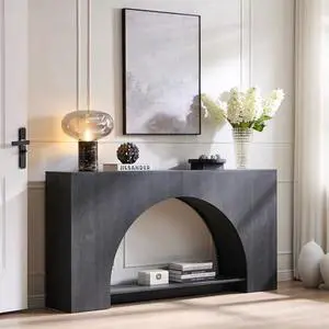 IFGET 63" Arched Console Table, 2-Tier Modern Entryway Table with Arched Base, Narrow Long Wood Sofa Table Behind Couch Table for Living Room, Hallway, Foyer, Dark Grey IFGET 63" Arched Console Table, 2-Tier Modern Entryway Table with Arched Base, Narrow Long Wood Sofa Table Behind Couch Table for Living Room, Hallway, Foyer, Dark Grey